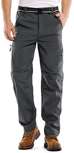 Jessie Kidden Mens Waterproof Hiking Pants, Outdoor Snow Ski Fishing Fleece Lined Insulated Soft Shell Winter Pants (6070 Grey, 34)