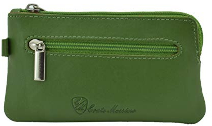 CONTE MASSIMO Llavero para Hombre y Mujer, Cuero Genuino, 2 Bolsillos con Cremallera y Ganchos, con Caja de Regalo