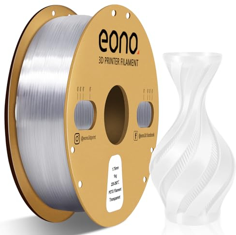 EONO PETG Filament 1,75 mm Stärkere Zähigkeit PETG 3D Drucker Filament 1 kg (2,2 Pfund) Maßgenauigkeit +/- 0,03 mm für FDM 3D Druck, PETG Transparent