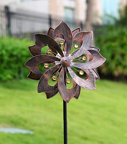 WSgift Copper 75in Solar Wind Spinner Multi-Color Seasonal LED Lighting Solar Powered Glass Ball with Kinetic Wind Spinner Dual Direction for Patio Lawn & Garden