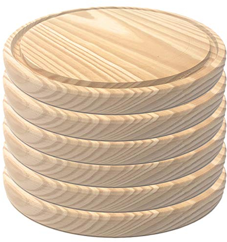 Space Home - Platos de Madera para Pulpo - Plato para Servir Aperitivos, Jamón, Queso, Embutidos o Pizza - Platos de Presentación - Set de 6 - Diámetro 20 cm