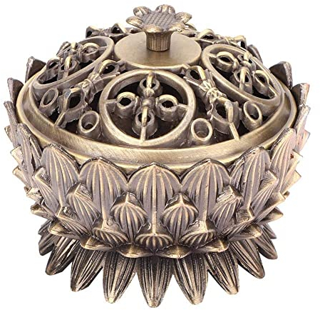 Agatige Porta bruciatore di incenso Vintage Lotus, Mini Porta Cono di incenso Ciotola Porta bruciatore in Metallo Salvia per Decorazione Home Office Feng Shui(Bronzo)