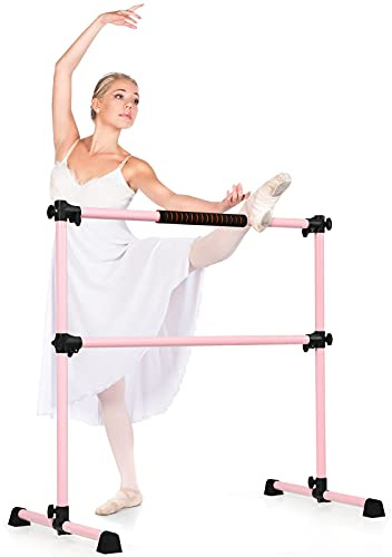 COSTWAY Barra de Ballet Independiente Móvil Altura Regulable Barra de Estiramiento Desmontable Barra de Ballet de Hierro Carga hasta 50 kg (Rosa)