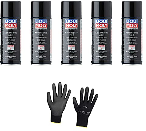 Iloda 5xOriginal Liqui Moly 400ml Motorbike Kettenspray weiß 1591 Schutzhandschuhe
