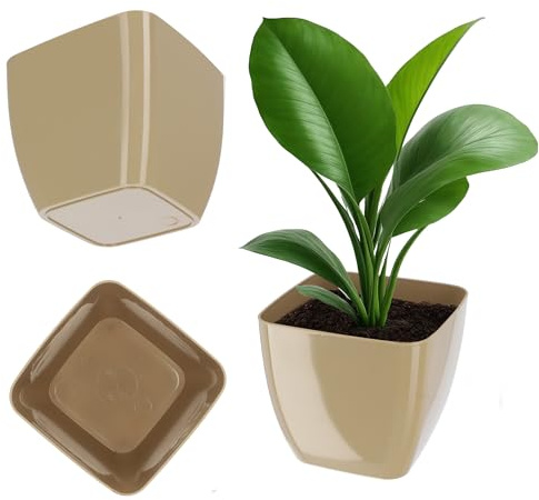 KADAX Blumentopf aus Kunststoff, ⌀ 8 – 20 cm, 11 Farben, eleganter Übertopf, Topf, Gartenschale, Blumenkübel, Blumentopfschutz für Büro (12 cm, beige)