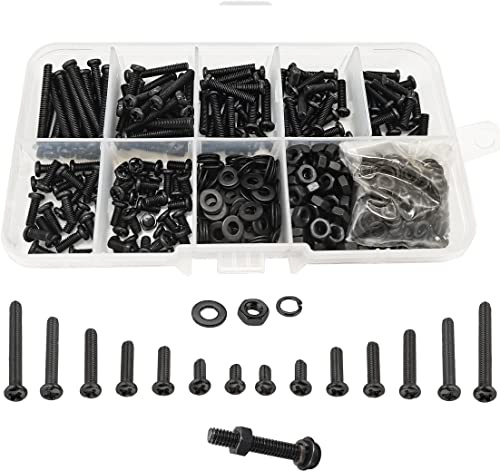 WeqeYent 600 Stücke M3 Kreuz Pan Kopf Schrauben Muttern Set, Schwarz