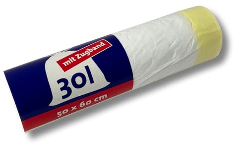 dm-folien Weiße Müllbeutel 30 Liter I 1000 Stück I 500 x 600 mm I Robuste Müllsäcke mit Zugband I HDPE-Mülltüten 10,5 my I Premium Abfallsäcke für Garten & Haushalt I stabil & reißfest