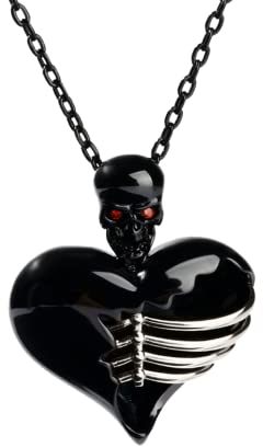 Jeulia Schwarzer SchäDel Herz AnhäNger Halskette Totenkopf Sterling Silber Halskette mit GläNzend Rot Diamant Frauen Herren Skull Halskette Halloween Anniversary Schmuck Geschenk Box Gebrochenes Herz