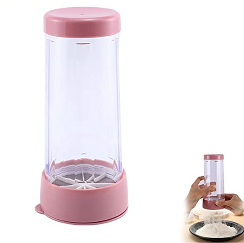 YYYFEI Multifunktionales Puderzuckersieb，Manuelles Mehlsieb，Edelstahl-feinmaschiges Mehlsieb/Shaker-Flasche für Puderzuckermehl Schokolade Cappuccino Kakao,Rosa