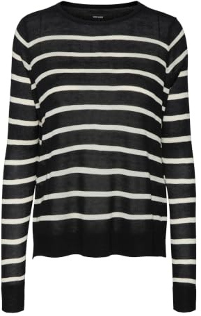 VERO MODA Women's VMNOVA LS GA Noos - Jersey con Cuello Redondo, Color Negro a Rayas, XXL, Negro/Rayas: Abedul, XXL