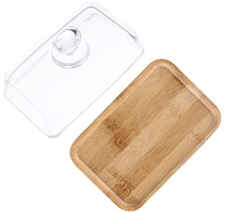 UPKOCH Fresh Butterdose Butterschale Glasglocke Glasdome Butterglocke Butter Dish mit Holzbrett und transparent Deckel Butterbehälter Käseglocke Käsebrett Käseplatte Kühlschrank Butterschatz