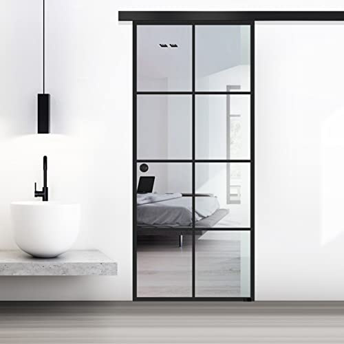 BOSS Black Porta Scorrevole in vetro modello REZIDENCE 85x215 cm (60/85/95 cm) 8 mm, vetro Transparente, Nano rivestito nero, kit hardware complete nero opaco (85x215 cm, DESTRA)