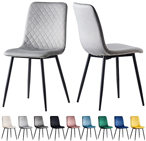 mcc direct Set mit 2 Designer-Esszimmerstühlen aus Samtstoff, Metallbeine, Lexi-Stühle (Hellgrau)