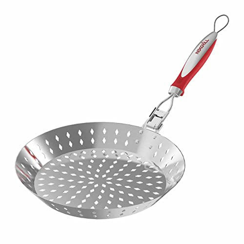 Nexgrill Grillpfanne Edelstahl Ø30cm mit Löchern - Gemüsepfanne für Grill - BBQ Pfanne für Gemüse mit klappbarem Griff