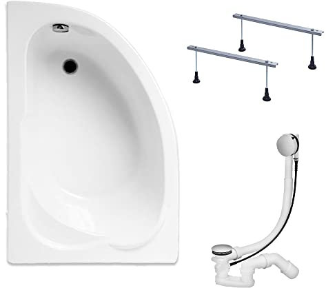 KOLMAN Badewanne STANDARD Eckbadewanne 130x85 Links ohne Verkleidung, Ablaufgarnitur und Füßen Komplettset 3in1 Premium Original Acryl Wanne Siphon
