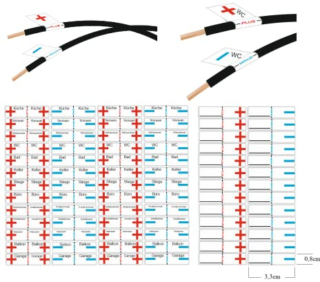84 Stück Kabel Beschriftung Aufkleber Kennzeichnung für Strom Kabel und Sicherungskasten (RPw46) (1 Set Kabel Kennezichnung Aufkleber)