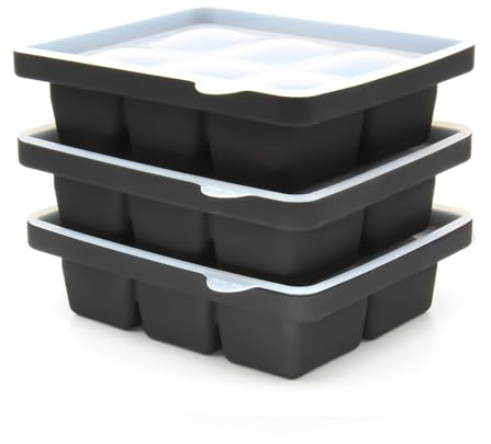 3 Stück Eiswürfelform, Silikon Eiswürfelbehälter XL Mit Deckel, Stapelbar und Spülmaschinenfest Eiswürfelformen, Für Bier,WeinUnd Baby Snack Inklusiv (schwarz, 3er Set(18 Eiswürfel))