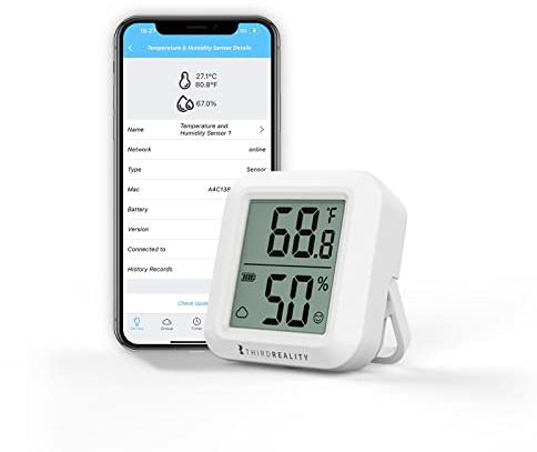 THIRDREALITY Zigbee Temperature and Humidity Sensor with Digital LCD Display, ZigBee Hub Required, App Records, Remote Monitoring and Smart Home Automation, AAA Batteries Included
