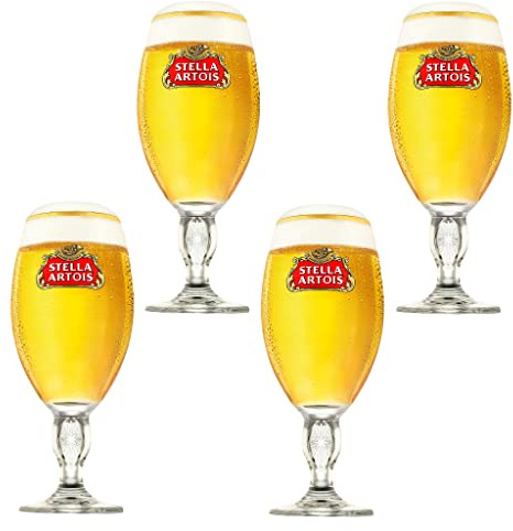 GarageBar | Stella Artois Glass | Stemmed Chalice Beer Glass | Official Merchandise | Comes with 2X Beer Drip Mats (4, Half Pint/10oz)