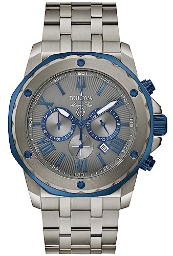 Bulova Men's Marine Star 'Series A' Gray IP Stainless Steel with Blue Accents Chronograph Quartz Watch, 4mm Style: 98B411