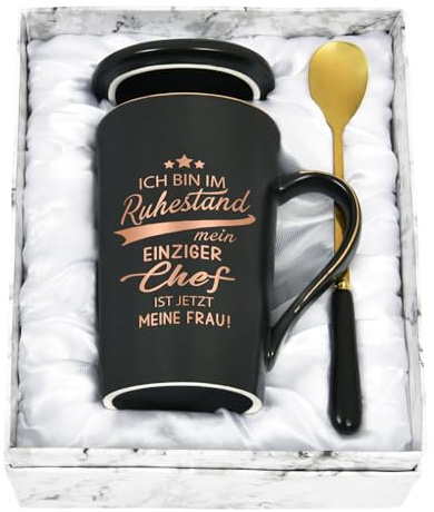 Joymaking Keramik Tasse 400ml - Geschenk für Rentner zum Renteneintritt und Rentenbeginn - Kaffeetasse als Abschiedsgeschenk - Ich bin im Rhuestand