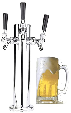 OUSIKA Beer Tower Drink Dispenser Draft Beer Tower Dispenser with 3 Taps, Hose, Wrench, Black Handle Stainless Steel Kegerator Tower Beer Dispenser for Home Bar Parties and Gameday Gameday Dispenser