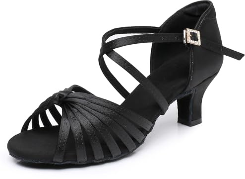 Rosefinch Latein Tanzschuhe für Frauen Salsa Ballroom Performance Schuhe Professionelle Praxis Tanzschuhe 5cm Absatz, Schwarz 39EU