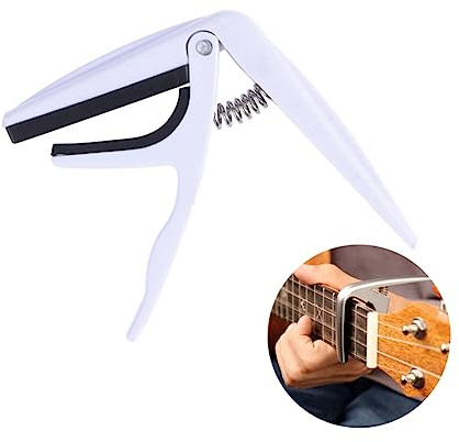 Ukulele Capo aus Zinklegierung, Einhändig Bedienbar, Weiß | Gitarre und E-gitarre, Präzise Spannung, Verschleißfest, Geeignet für Anfänger und Erfahrene Spieler