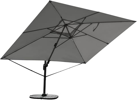 RS Trade Sonnenschirm Rechteckig 300 x 400 cm Marktschirm Ampelschirm Gartenschirm 360 Grad drehbar, 4-fach axial & 5-fach horizontal neigbar, inkl. Windsicherung & Schutzhülle, dunkelgrau