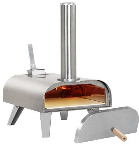 ERSDM Pizzaofen, 30,5 cm Holzpellet-Pizzaofen, Pellet-Pizzaofen, tragbarer Edelstahl-Pizzaofen mit Pizzastein for Outdoor-Hinterhof-Pizza-Maker, Gartenküche