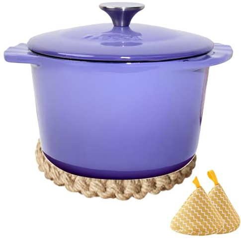 Pentola da Forno Olandese con Coperchio, Forno Olandese Rivestito in Ghisa Smaltata, Casseruola, Brasiera con Doppi Manici per Cuocere Il Pane, Cottura, Adatto al Forno, Tutti I Piani Cottura 2L