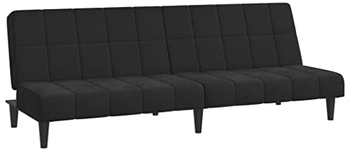 Gecheer Schlafsofa Doppelsofa Klappsofa 2-Sitzer Sofa Couch Gästebett Klappbett | Schlafsofa Sofabett | Samt (100% Polyester), Holz, Kunststoff | Max. Tragfähigkeit (pro Sitz): 110 kg,Schwarz