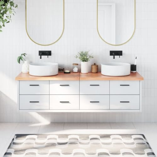 LAPOOH Piano di lavoro del bagno marrone chiaro 180x60x4 cm legno massello trattato, piano di lavoro del bagno, piano di ricambio, piano di lavoro, mobile di ricambio Vanity Top-3156167