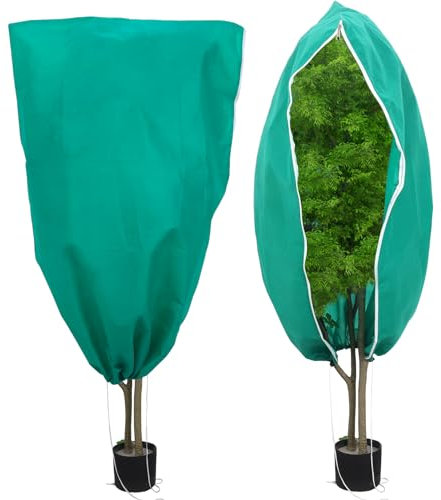 GSrenyu 2pcs Frost Protection for Outdoor Plants, 100 * 180CM Palm Tree Covers for Winter Garden Fleece Plant Bags Horticultural Fleece Shrub Jackets Warming Olive Tree Protection with Zip(Green)