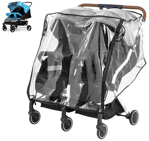 Parapioggia universale per passeggino doppio, per passeggino gemellare, impermeabile, antipolvere, antivento, in PVC, copertura per passeggino