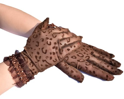 SMTCM Spitzenhandschuhe für Damen 1 Paar Mode Leopard Handschuhe Handschuhe für Party und Teeparty Hochzeitshandschuhe die Braut Kurze Mesh Höflichkeit Handschuhe Abendessen Halloween Cocktail Kostü