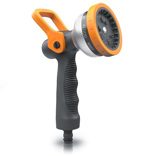 Brandson - Gartenbrause Metall − Handbrause Garten - 9 Sprühbilder – einfache Bedienung per Kipphebel - robuster Metallkopf - frostsicher - 3/4 Zoll