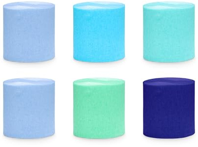 Kreppband Blau Grün Türkis – 6 Rollen à 10 m, 5 cm breit | Krepppapier Luftschlangen für Sommerparty, Poolparty, Schulanfang, Baby Shower, Geburtstag Jungen & DIY