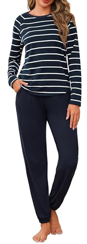 Uniexcosm Pijama Mujer Largo de algodón 2 Piezas Manga Larga | Conjunto de pijama mujer, suave y cómodo, con camiseta manga larga y pantalón para casa.