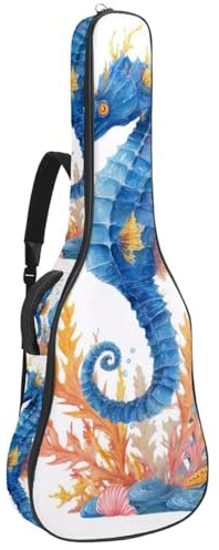 Tasche für Akustikgitarren, 1 cm dicke Polsterung, wasserdichtes Oxford-Gewebe, Gitarrentasche, Rucksack für 101,6 - 106,7 cm E-Bass, klassische Gitarren, Aquarell, Salbeigrün mit blauen Beeren
