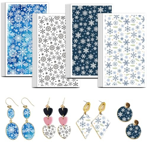 OLYCRAFT 24 Stück Schneeflocken Transferpapier 4 Design Transferpapier Für Winter Polymer Ton Transferblätter Schnee Ton Transferblätter Kleine Keramik Aufkleber Für Ohrringe Schmuckherstellung
