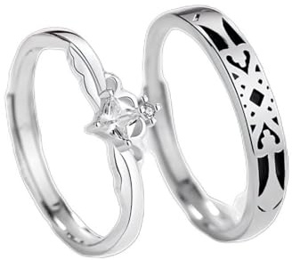 Dsnyu Anillos de promesa para parejas 925, anillos de promesa a juego de princesa y caballero, banda de plata, tamaño ajustable, ajuste cómodo, Adjustable, No es una piedra preciosa