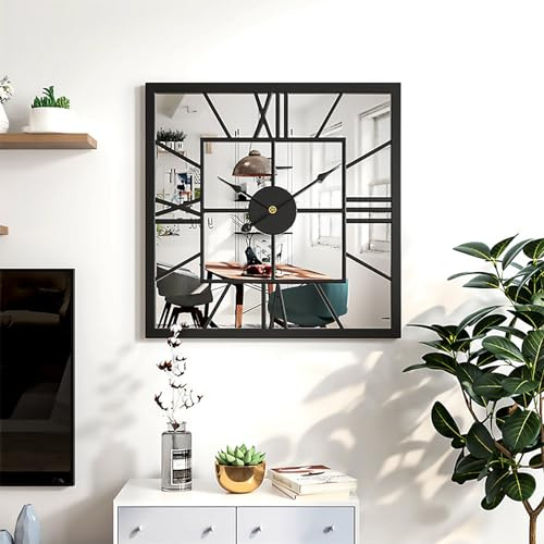Relojes de pared decorativos para decoración de sala de estar, reloj de pared moderno, para oficina, dormitorio, entrada, vestíbulo, decoración de chimenea, con espejo HD, reloj cuadrado grande de 20