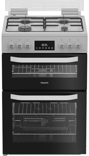 HDG6GDCW Freestanding 60cm Gas Cooker, Double Oven with Catalytic Liners, 4 Burner Hob, Lidded Design, Easy Clean, White, Energy Efficient, Family Cooking, Modern Kitchen Appliance
