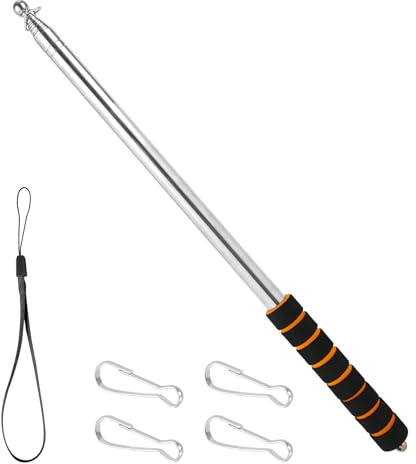 lasuroa 13ft/400cm Telescopic Handheld Flagpoles with Clips, Stainless Steel Extendable Flag Pole Portable Tour Guide Flag Pole with Anti-Slip Handle Teaching Pointer Stick