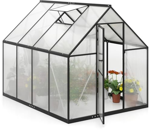 COSTWAY Serre de Jardin Extérieure, Abri Polycarbonate avec Couverture PC Cadre en Métal Lucarne Réglable Porte Verrouillable, Serre de Bricolage pour Tomate Plantes, 250 x 190 x 195 CM