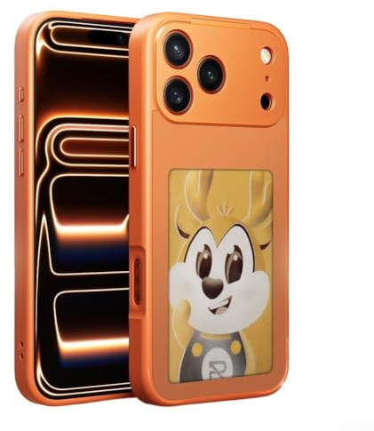Upgraded 4 Colors E-Ink Screen Smart Phone Case For IPhone 17/16 Pro Max Smart Photo Rear Projection Customiza Phone Case NFC Transmission(17 Pro Orange)