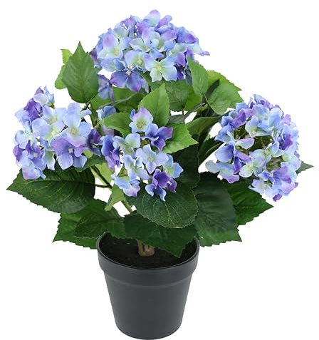 Hortensias Artificiales de Color Azul y Violeta en Maceta, 40 cm, Planta Artificial Realista, decoración Moderna para salón, Oficina y Mesa, Plantas de fácil Cuidado
