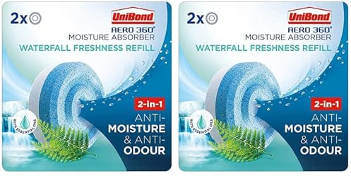 UniBond AERO 360° Moisture Absorber Waterfall Freshness Refill Tab, Aromatherapy, Ultra-Absorbent and Odour-Neutralising, for AERO 360° Dehumidifier, Condensation Absorbers, Twin Pack (2 x 450g)