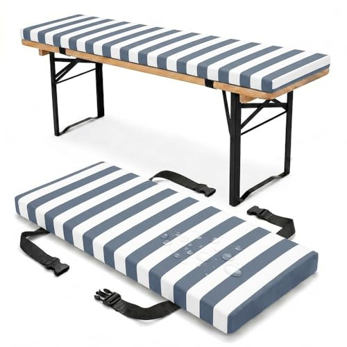 PTKG Bierbankauflagen Wasserfest Auflage Bierbank mit Hochdichteschaum Sitzkissen Outdoor Bank für Hussen, Bierzeltgarnitur Auflage & Festzeltgarnitur Holzbank Esszimmerbank,Dark Blue,180x30x3cm